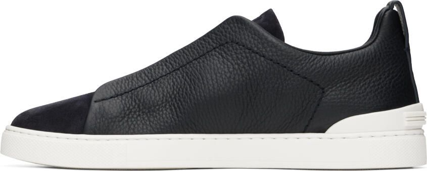 ZEGNA Navy Triple Stitch Sneakers - Picture 3
