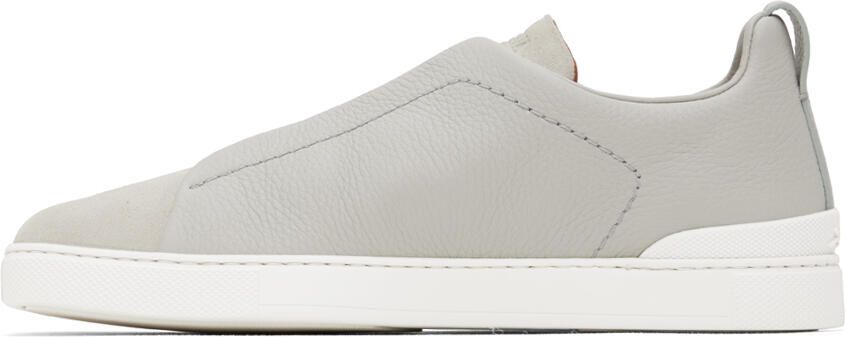 ZEGNA SSENSE Exclusive Gray Leather Triple Stitch Sneakers - Picture 3