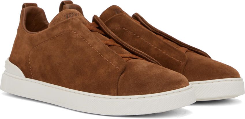 ZEGNA Tan Triple Stitch Sneakers - Picture 2